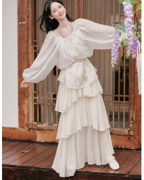 Sling shirts France style long dress a set for women