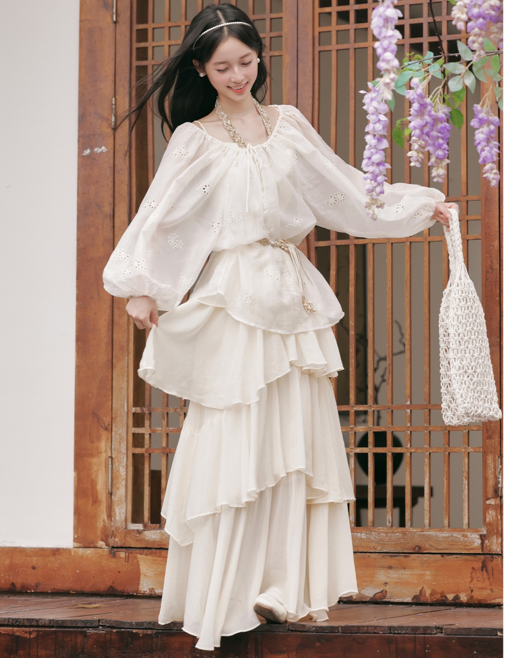 Sling shirts France style long dress a set for women