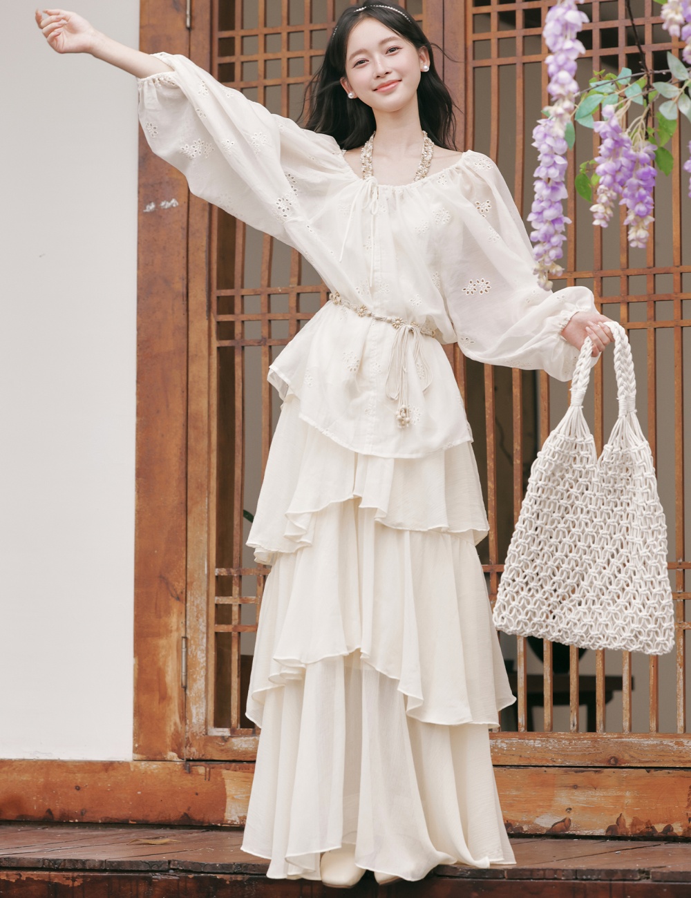 Sling shirts France style long dress a set for women