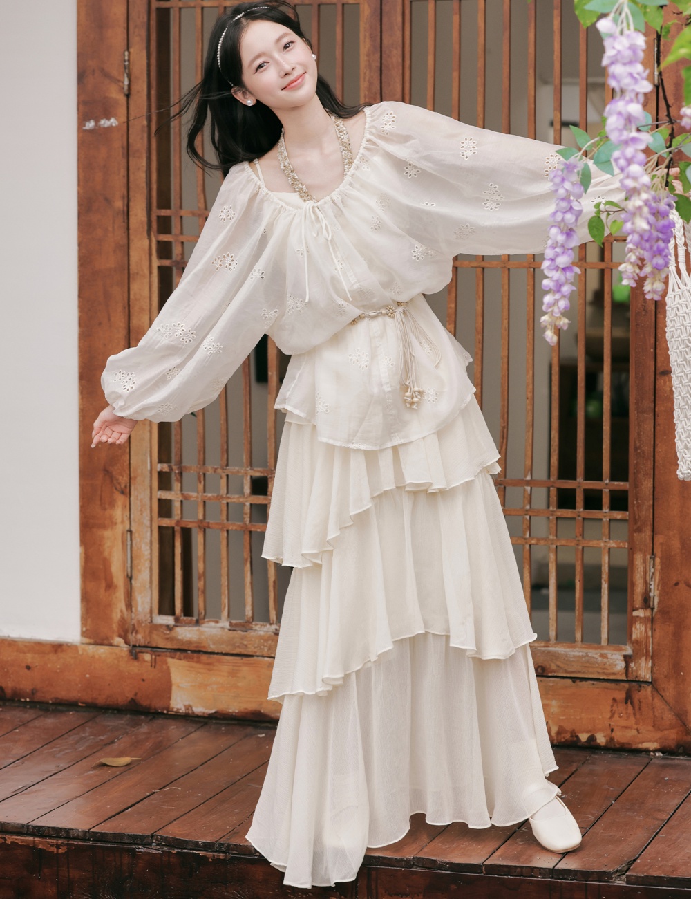 Sling shirts France style long dress a set for women
