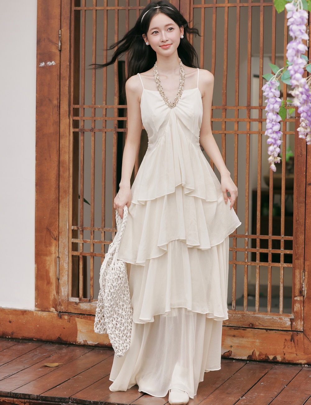 Sling shirts France style long dress a set for women