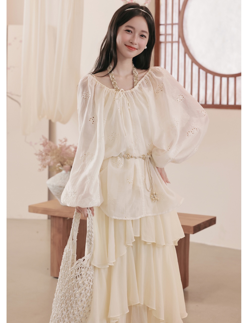 Sling shirts France style long dress a set for women