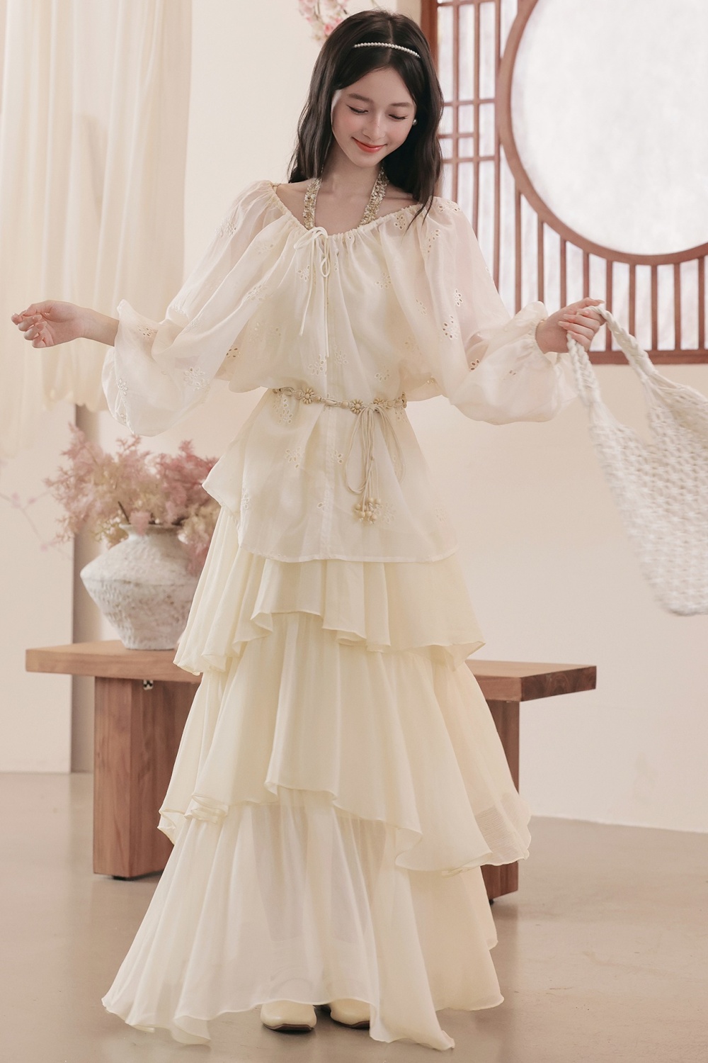 Sling shirts France style long dress a set for women