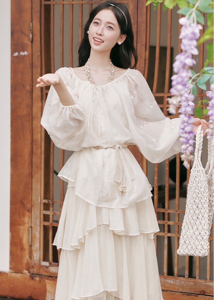 Sling shirts France style long dress a set for women