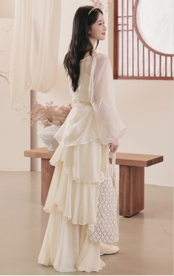 Sling shirts France style long dress a set for women
