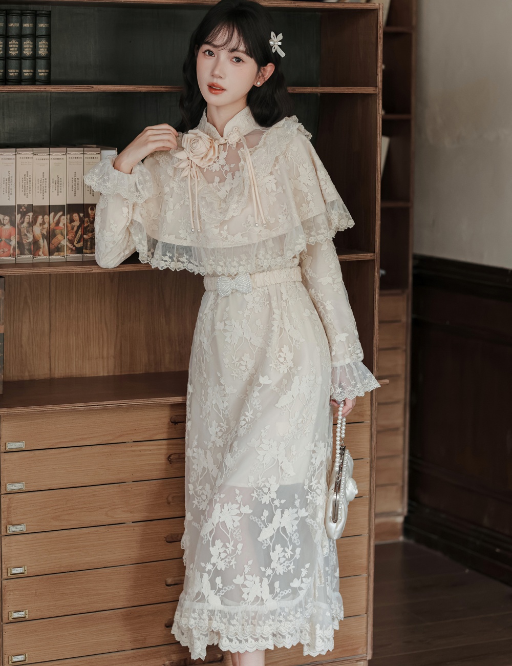 Retro France style cheongsam Pseudo-two shawl