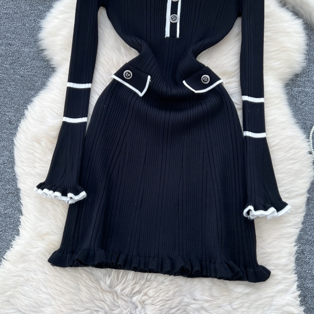 Retro long sleeve sweater slim France style dress for women