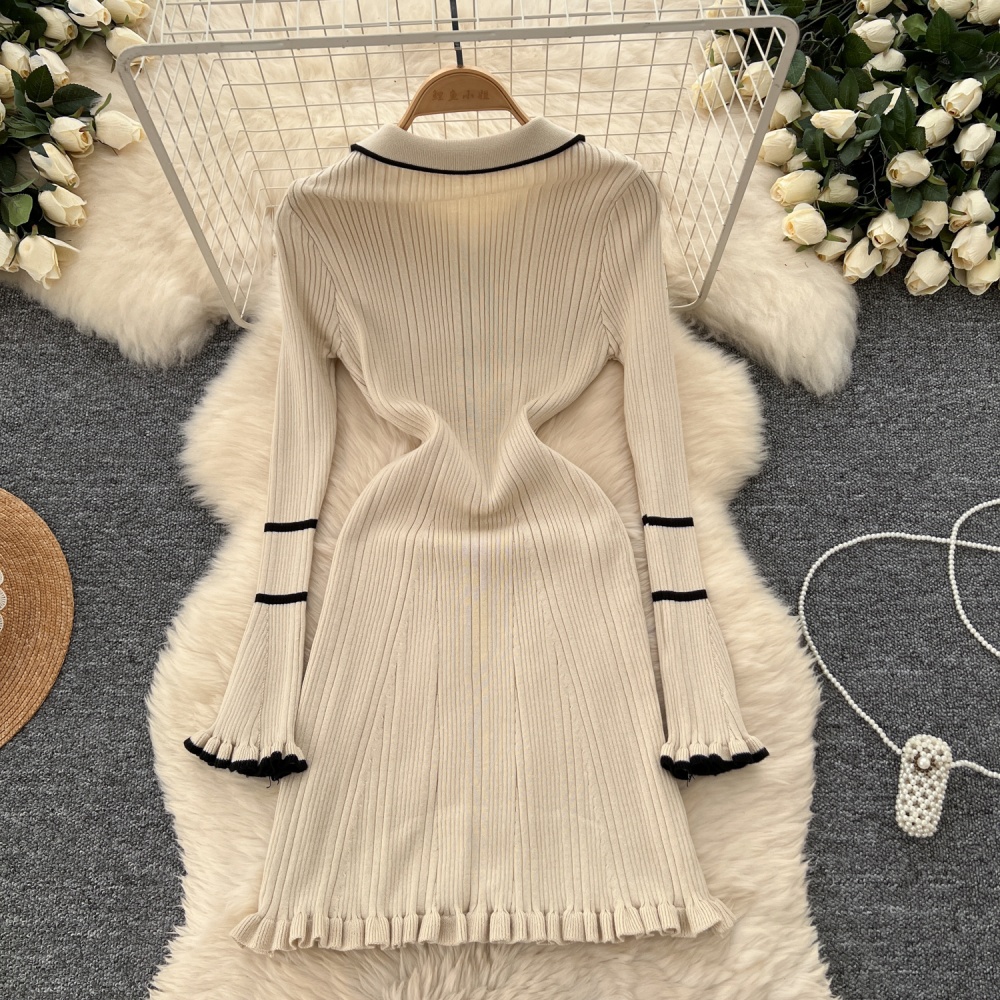 Retro long sleeve sweater slim France style dress for women