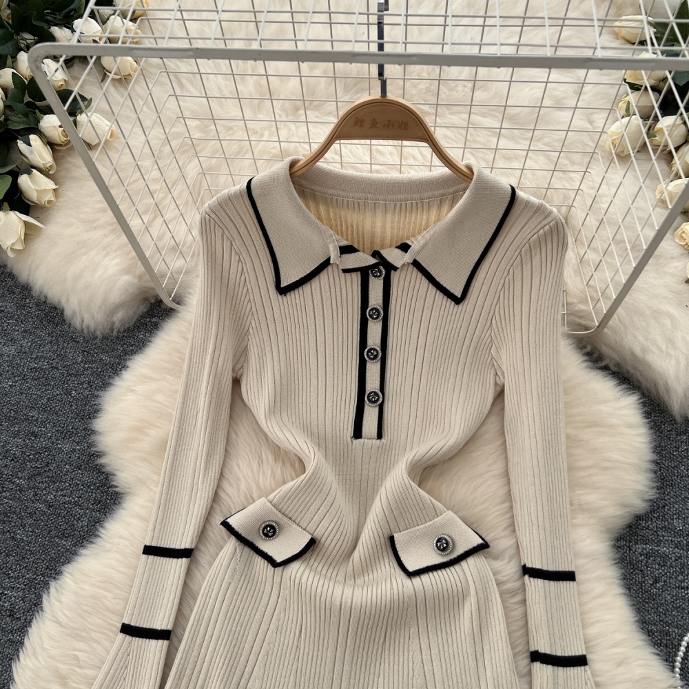 Retro long sleeve sweater slim France style dress for women