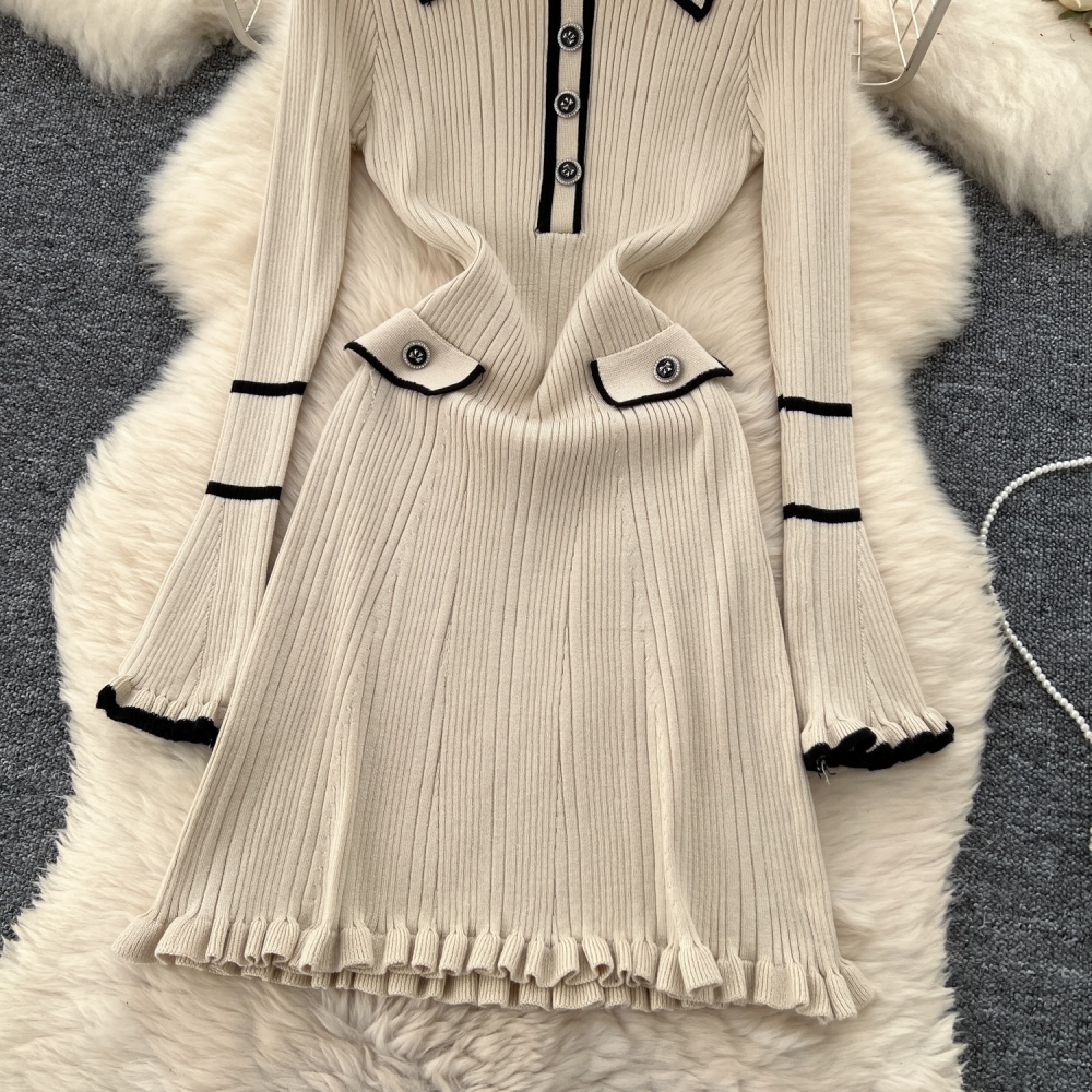 Retro long sleeve sweater slim France style dress for women