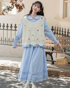 Niche short skirt college style shirt 3pcs set