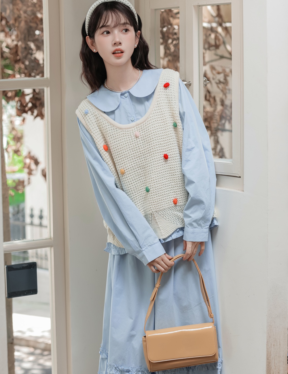Niche short skirt college style shirt 3pcs set