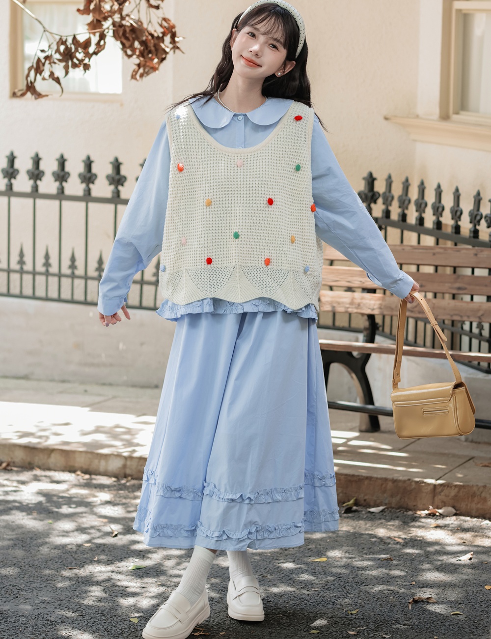 Niche short skirt college style shirt 3pcs set