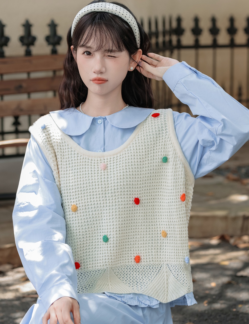 Niche short skirt college style shirt 3pcs set