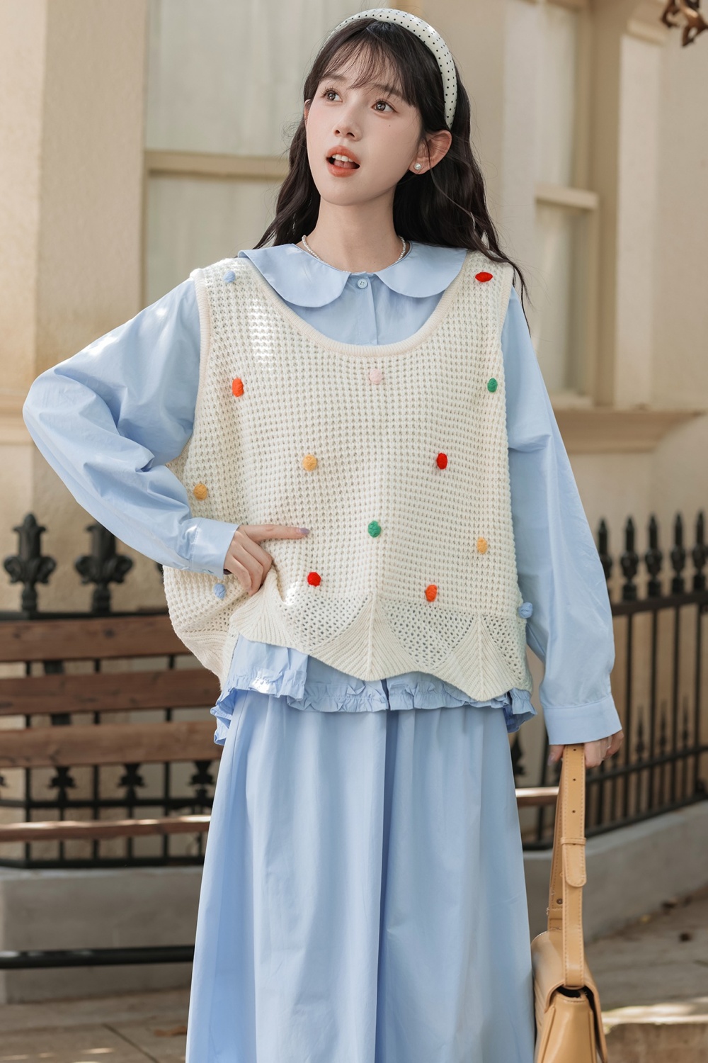 Niche short skirt college style shirt 3pcs set