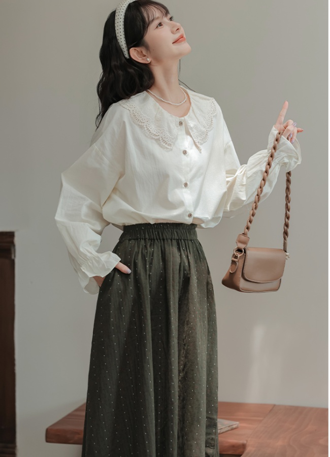 Autumn lace short skirt art slim waistcoat 3pcs set