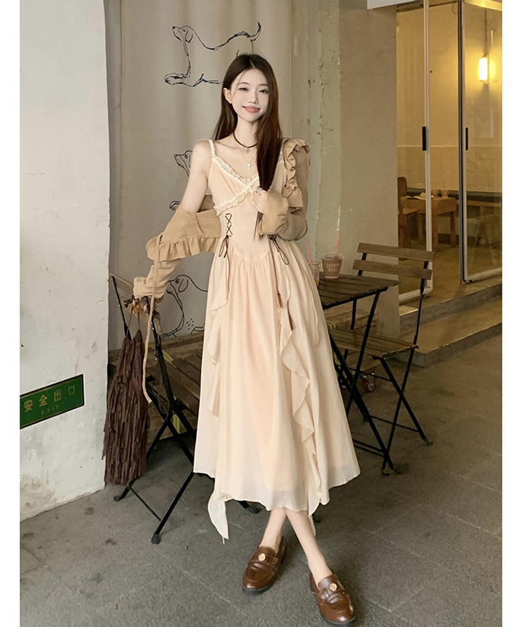 Bohemian style dress sling long dress 2pcs set