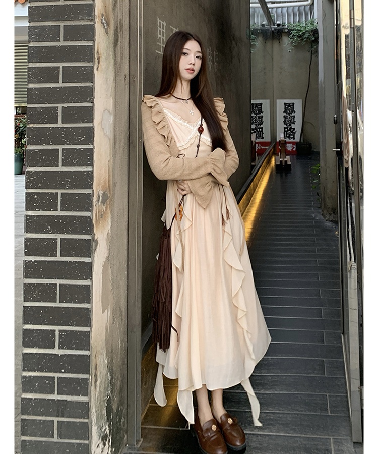 Bohemian style dress sling long dress 2pcs set