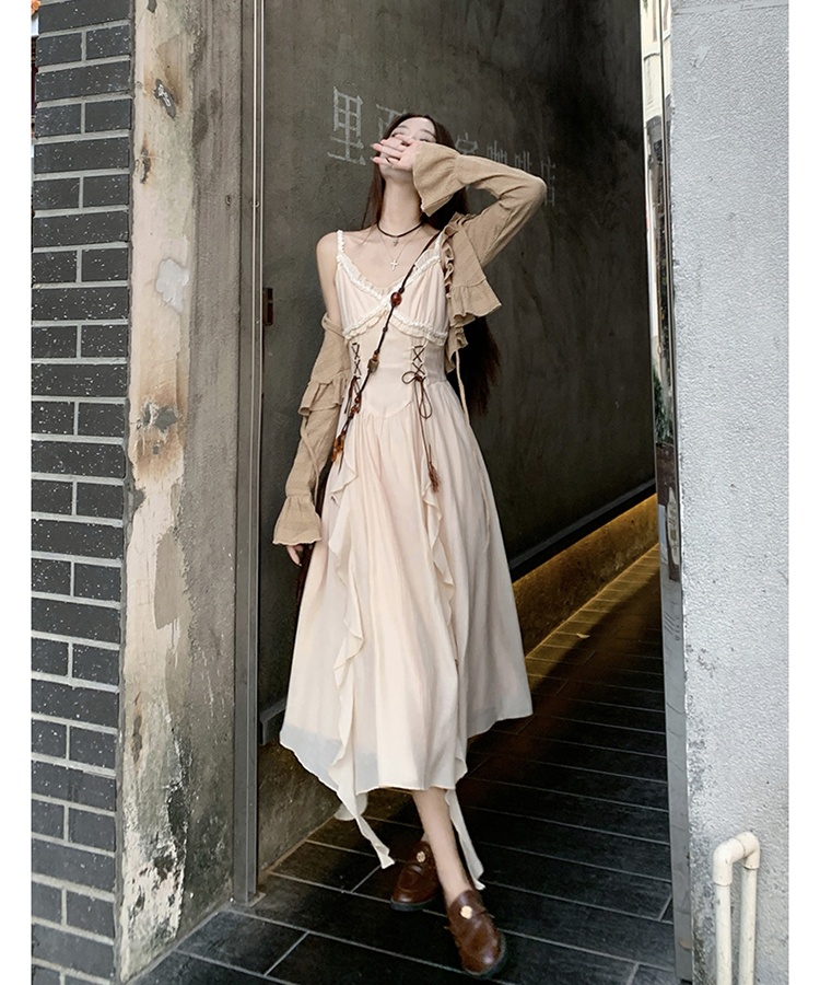 Bohemian style dress sling long dress 2pcs set