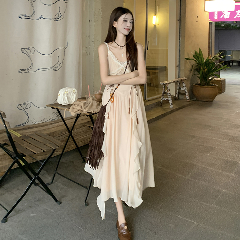 Bohemian style dress sling long dress 2pcs set