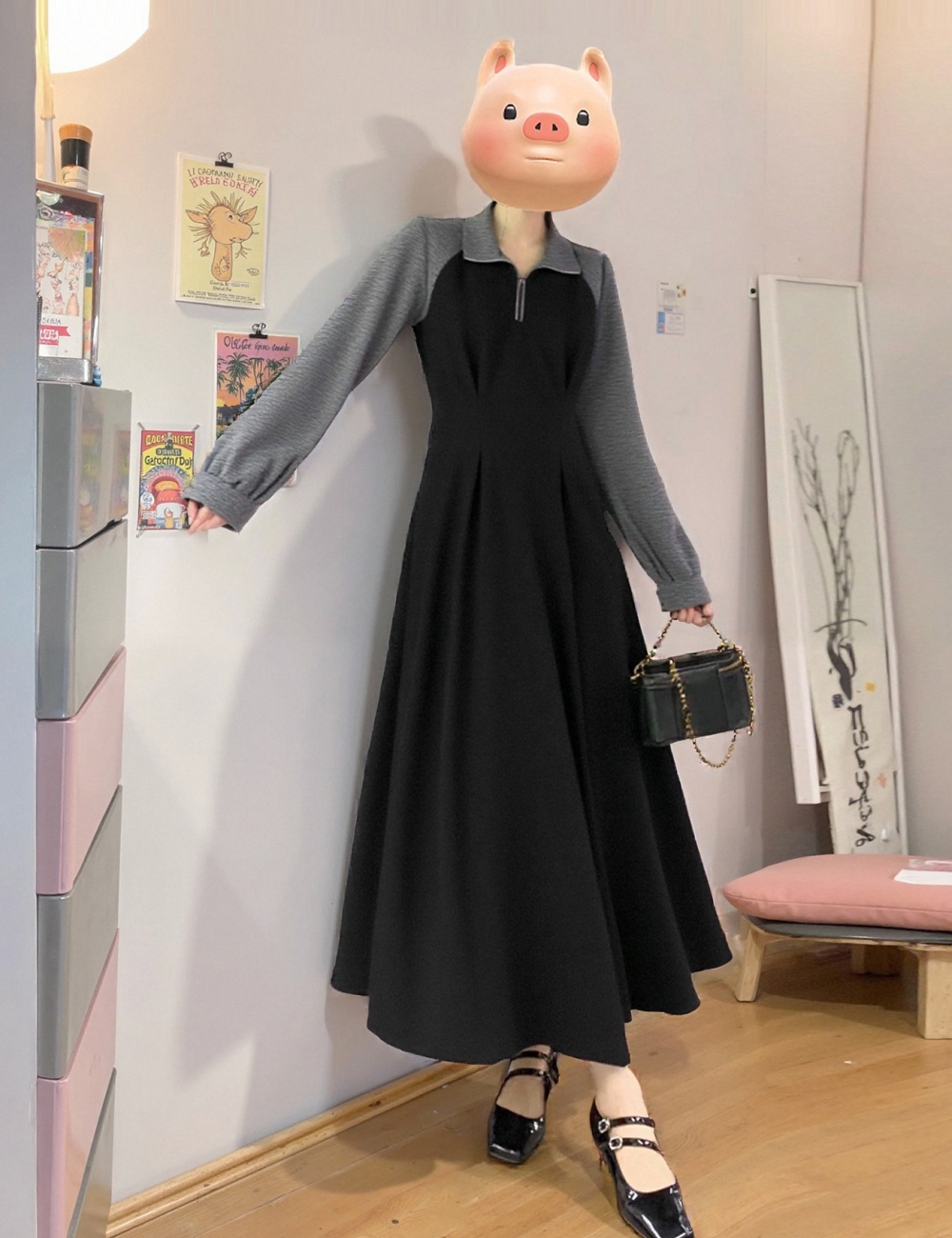 Slim Cover belly large yard dress A-line long hoodie