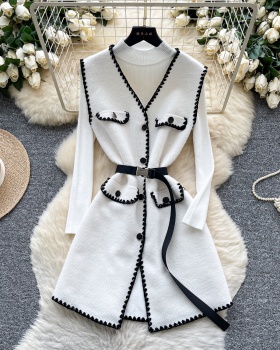 Sleeveless pinched waist sweater ladies retro dress