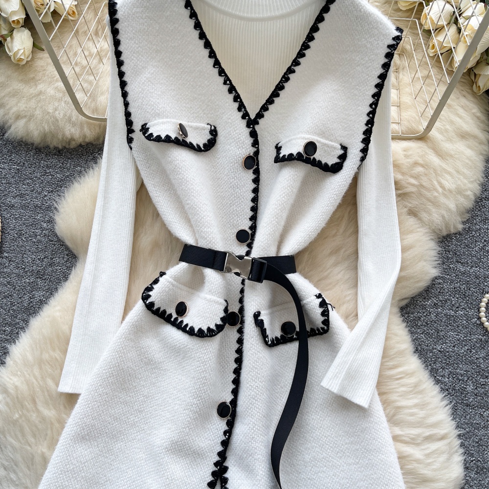 Sleeveless pinched waist sweater ladies retro dress