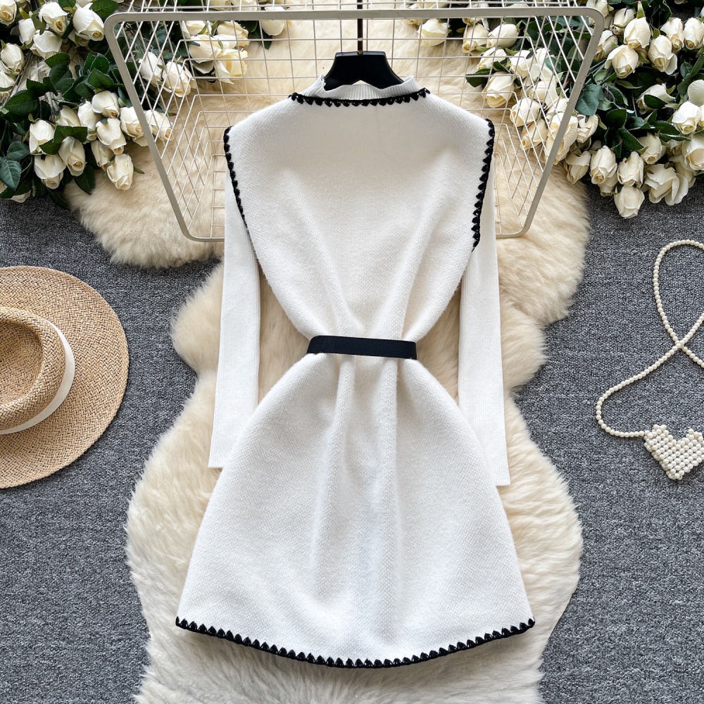 Sleeveless pinched waist sweater ladies retro dress
