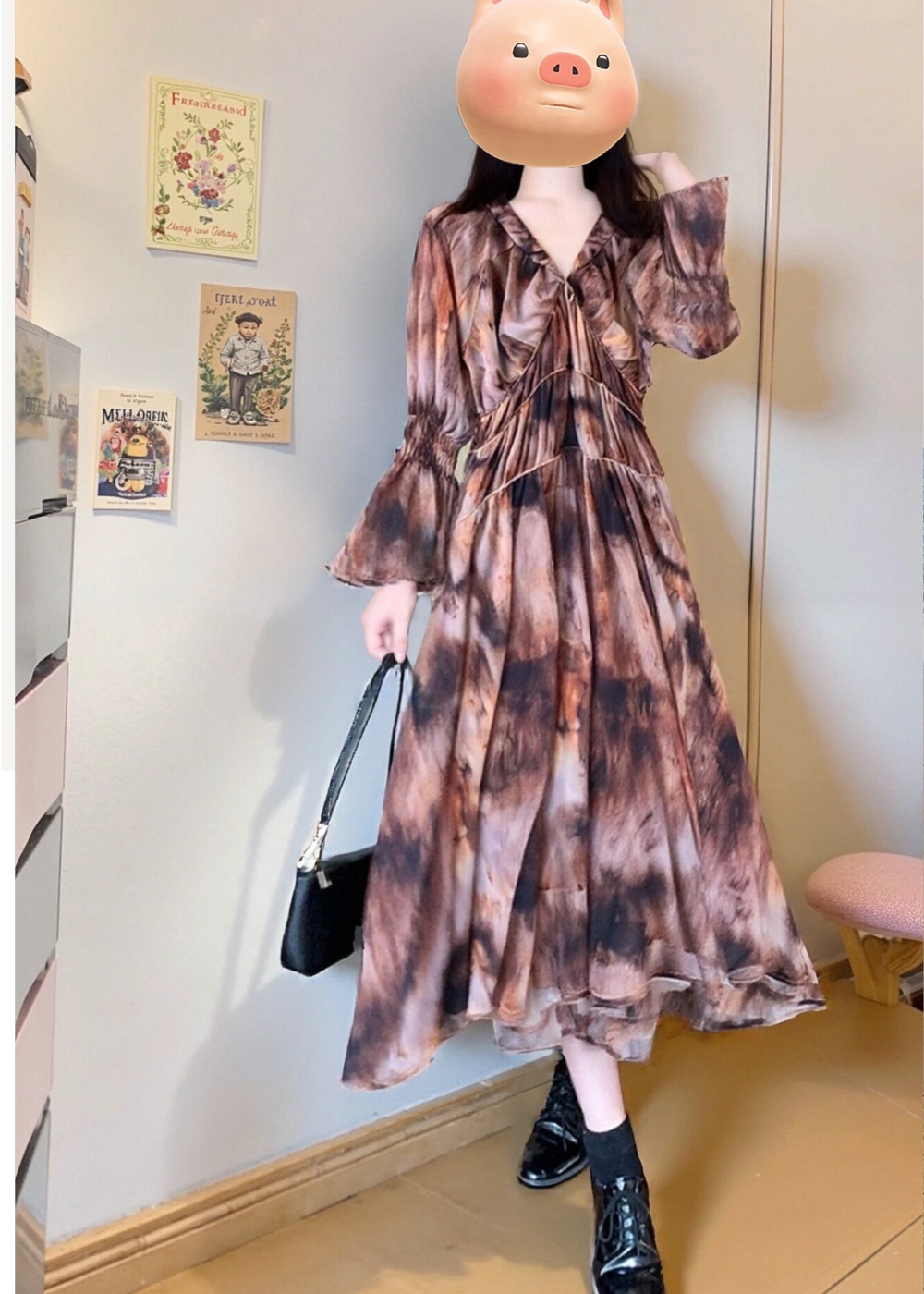 Blooming long dress autumn dress a set for women
