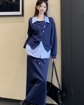 Autumn temperament tops slim large yard skirt 2pcs set