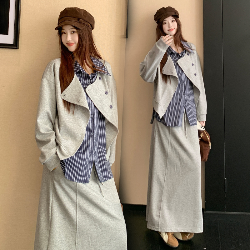 Autumn temperament tops slim large yard skirt 2pcs set