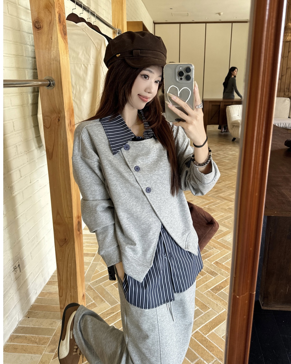 Autumn temperament tops slim large yard skirt 2pcs set