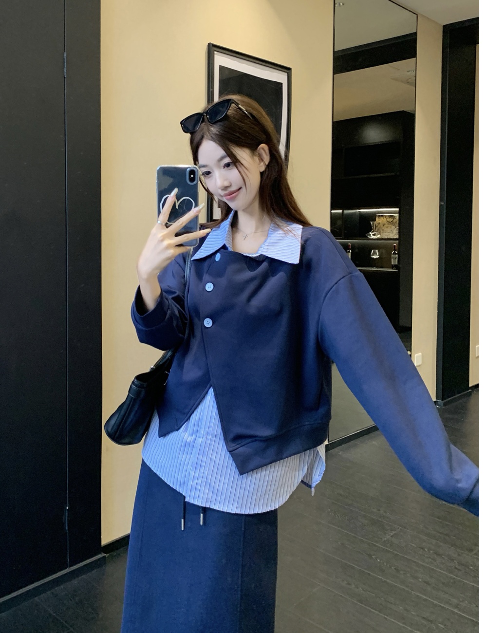 Autumn temperament tops slim large yard skirt 2pcs set