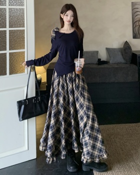 Retro Korean style plaid autumn skirt a set