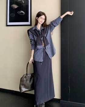 Autumn Korean style skirt stripe shirt 3pcs set
