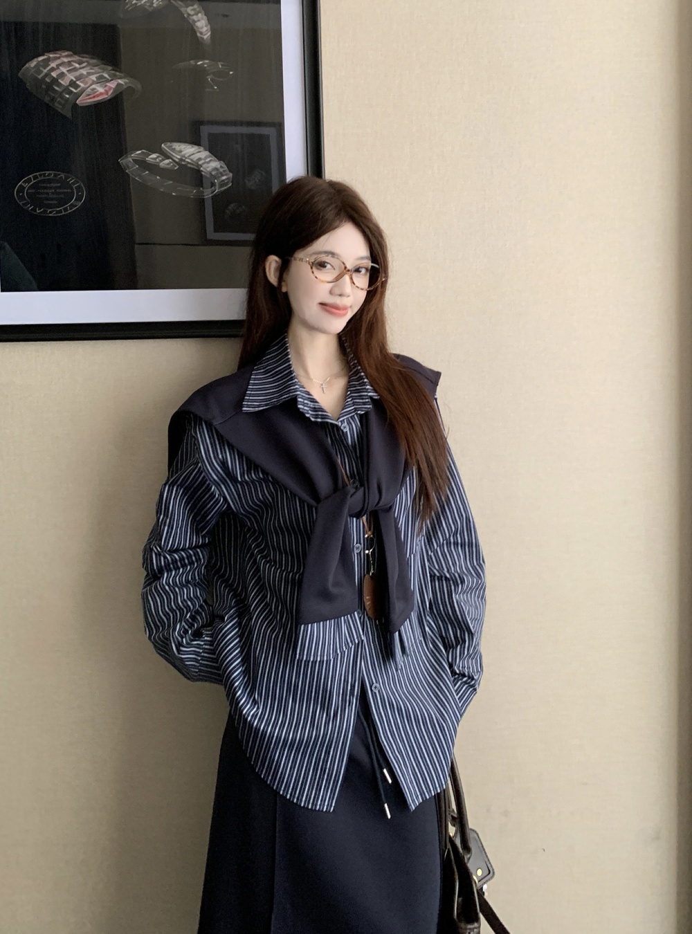 Autumn Korean style skirt stripe shirt 3pcs set