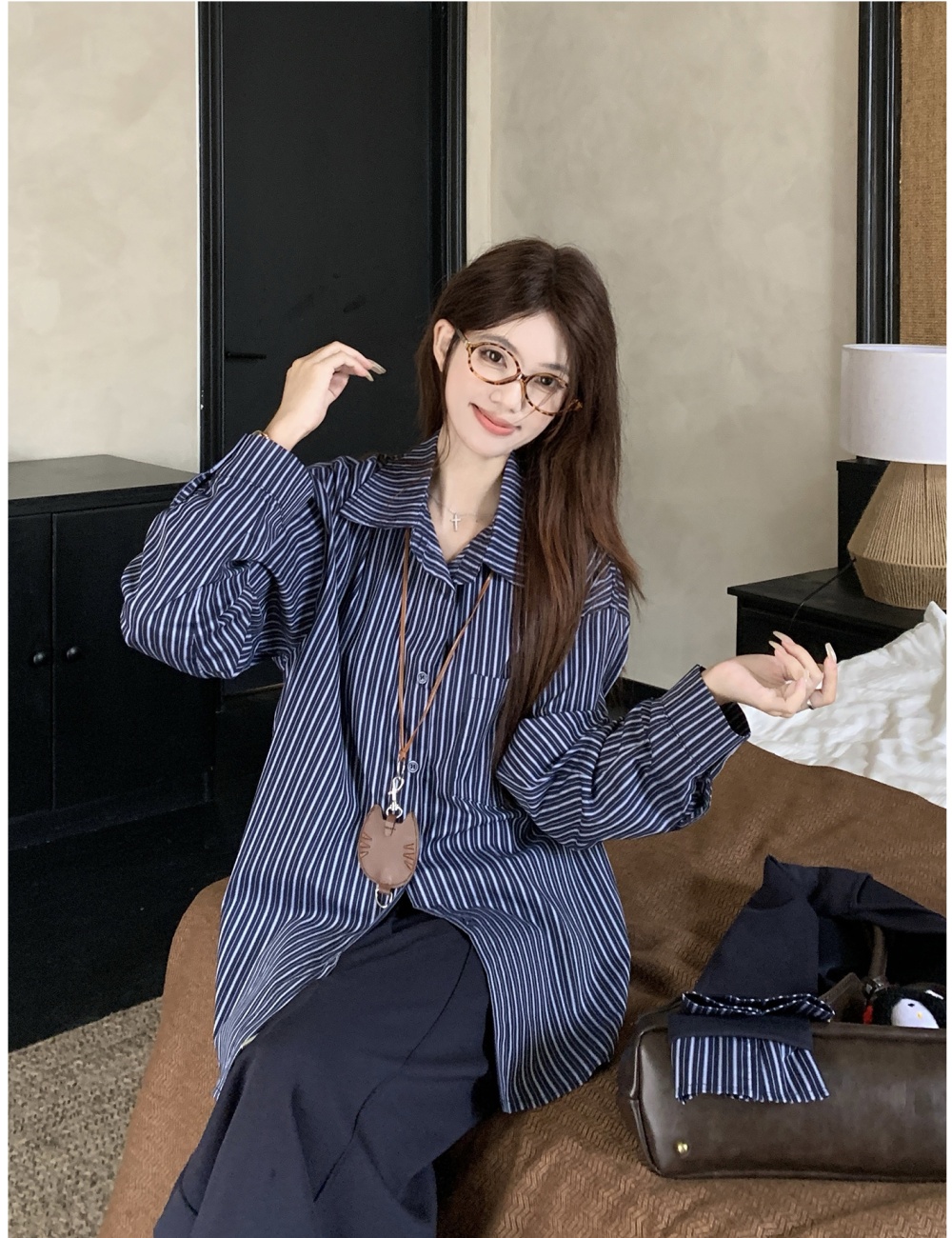 Autumn Korean style skirt stripe shirt 3pcs set