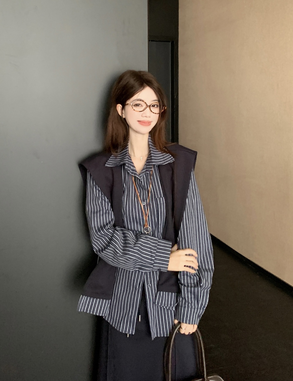 Autumn Korean style skirt stripe shirt 3pcs set