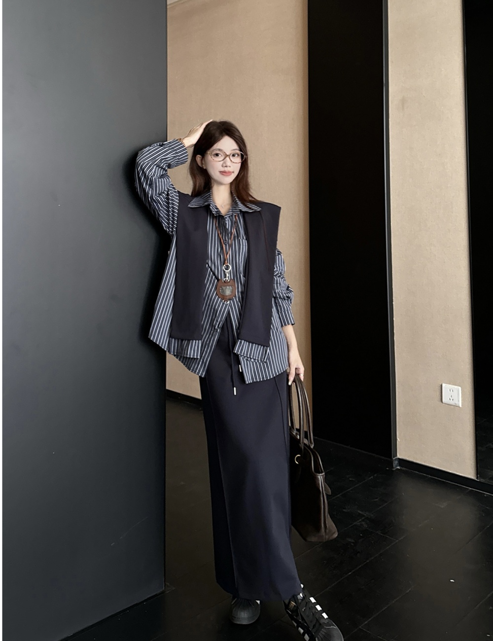 Autumn Korean style skirt stripe shirt 3pcs set