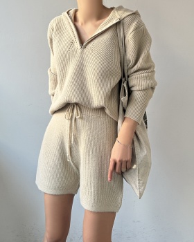 Casual simple shorts hooded Korean style tops 2pcs set
