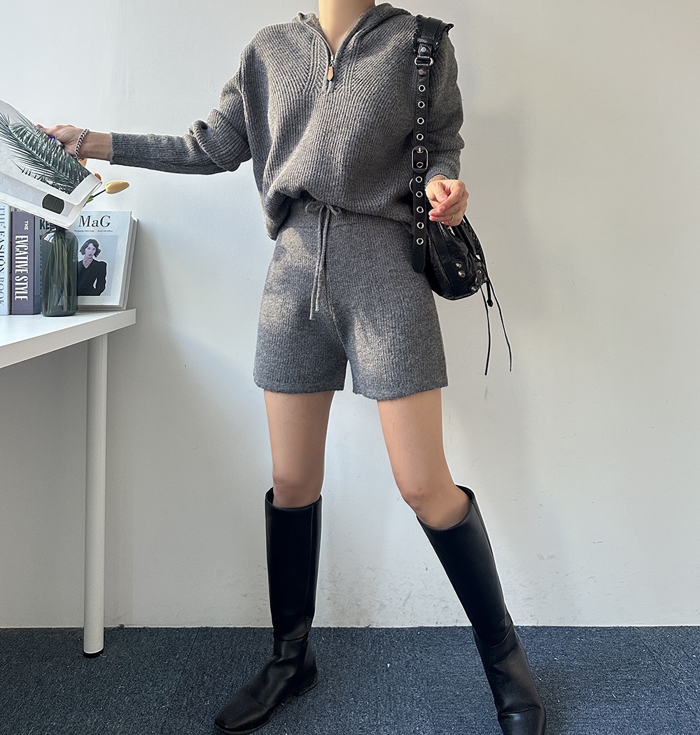 Casual simple shorts hooded Korean style tops 2pcs set
