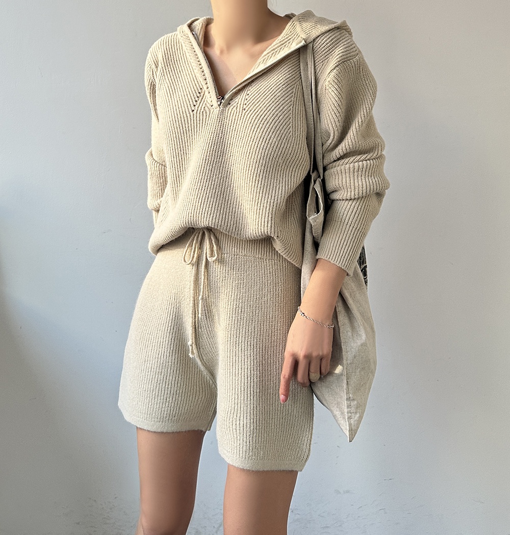 Casual simple shorts hooded Korean style tops 2pcs set