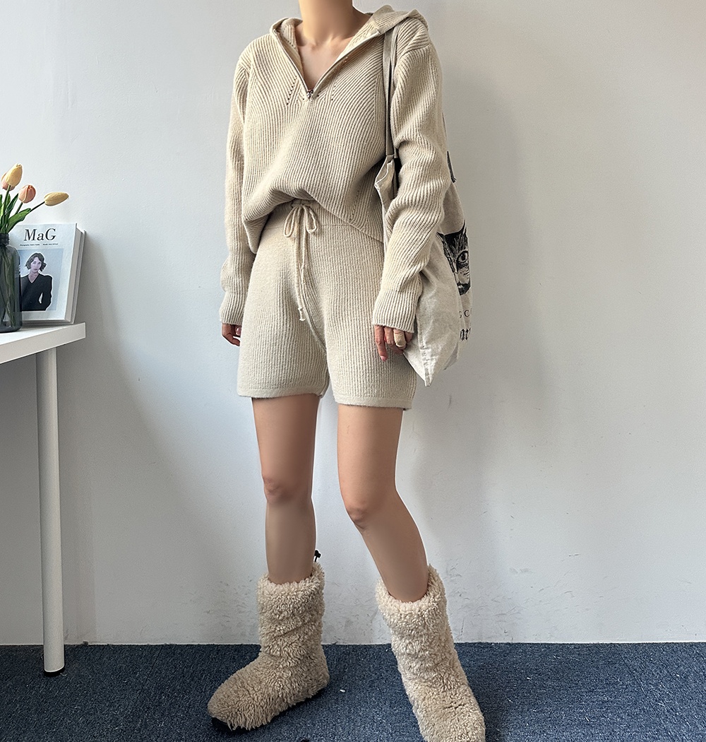 Casual simple shorts hooded Korean style tops 2pcs set