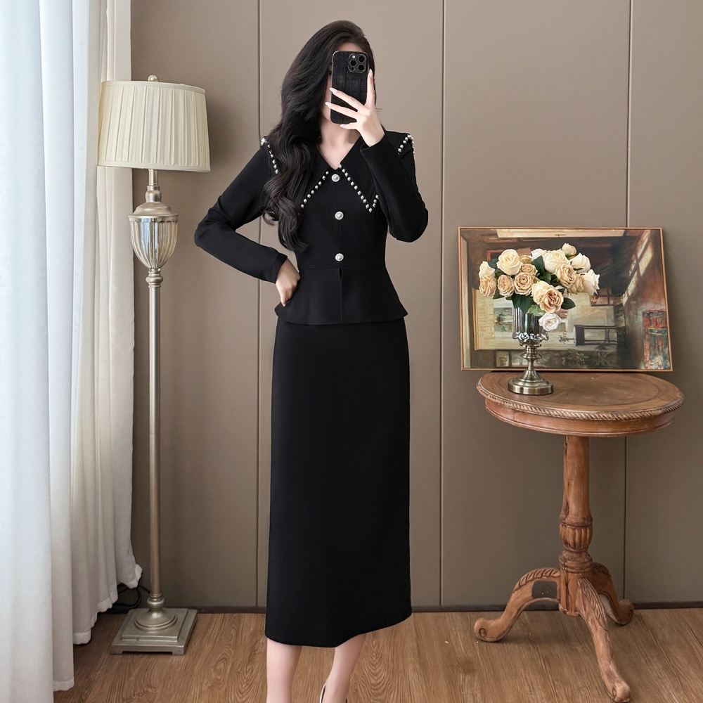 Beading Hepburn style autumn and winter France style dress