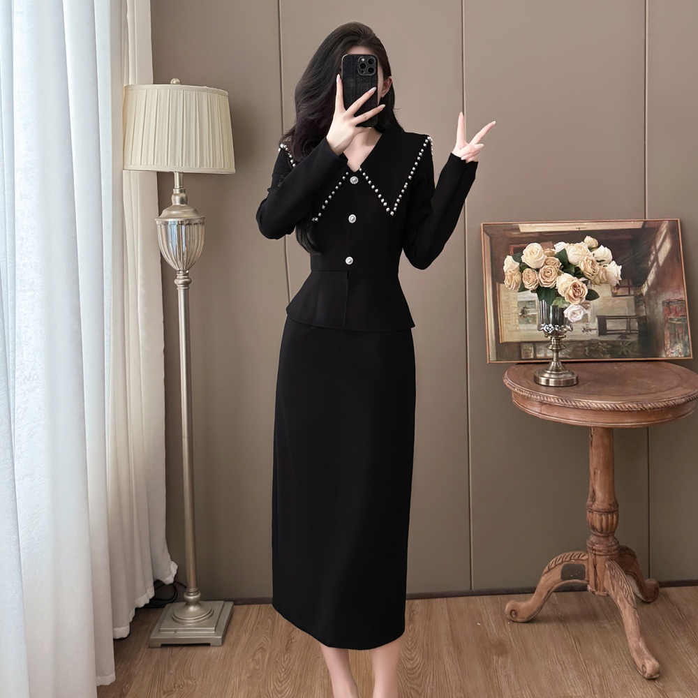 Beading Hepburn style autumn and winter France style dress