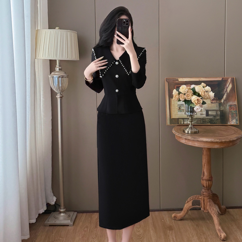 Beading Hepburn style autumn and winter France style dress