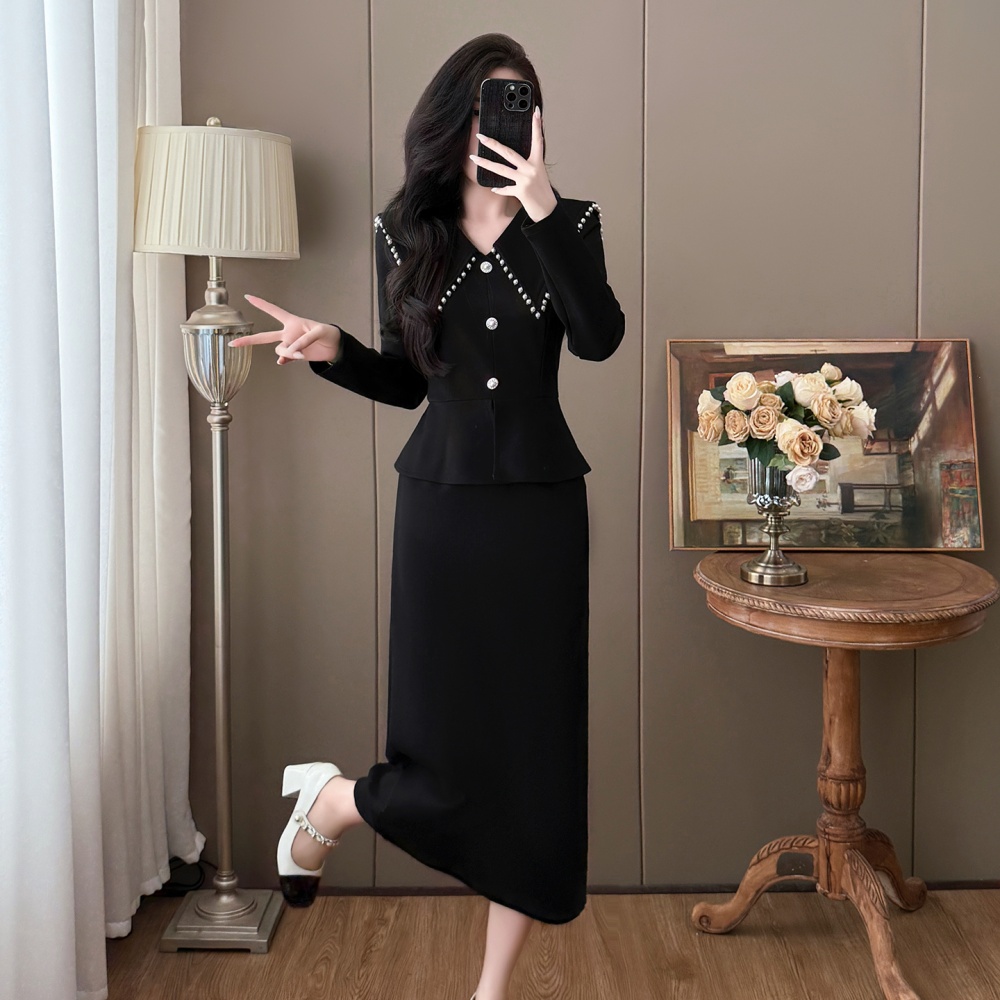 Beading Hepburn style autumn and winter France style dress