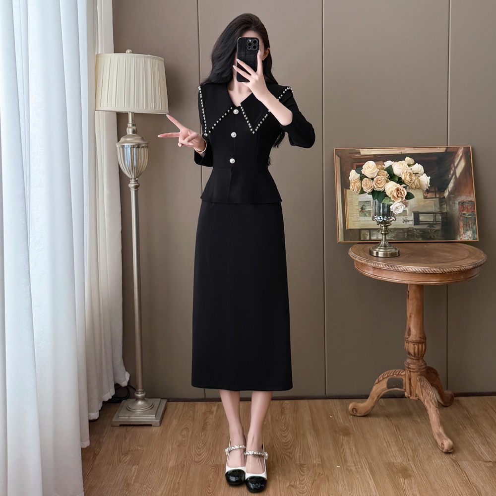 Beading Hepburn style autumn and winter France style dress