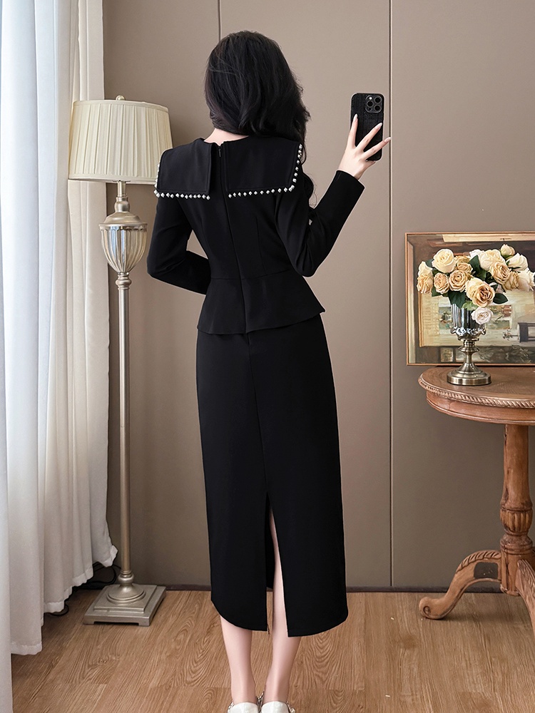 Beading Hepburn style autumn and winter France style dress