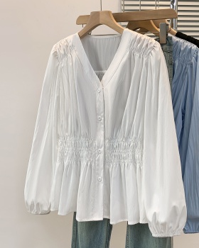 Slim long sleeve tops loose V-neck shirt for women